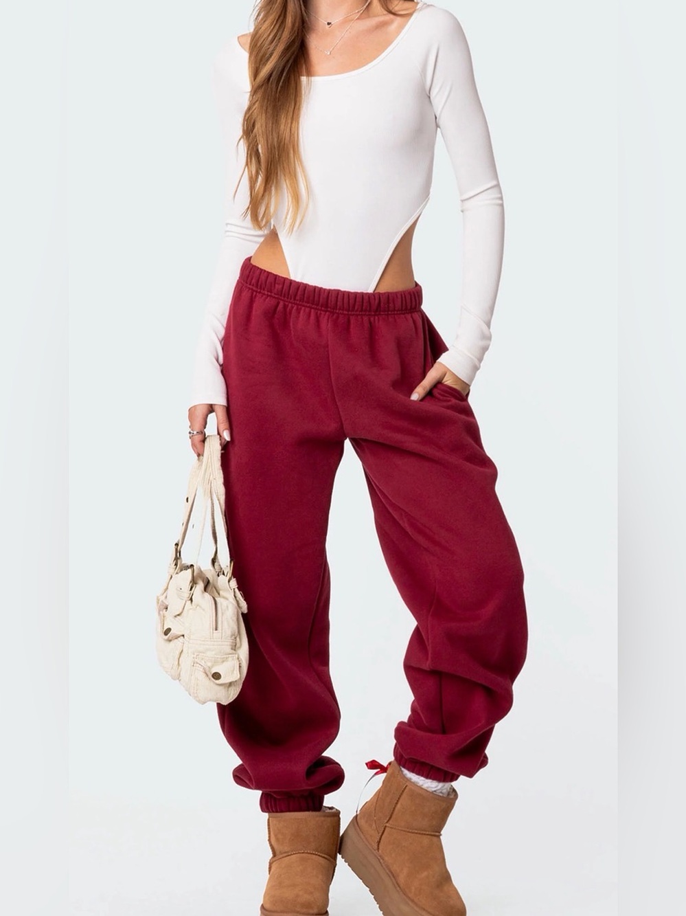 NWT Edikted Burgandy Track Joggers - Small